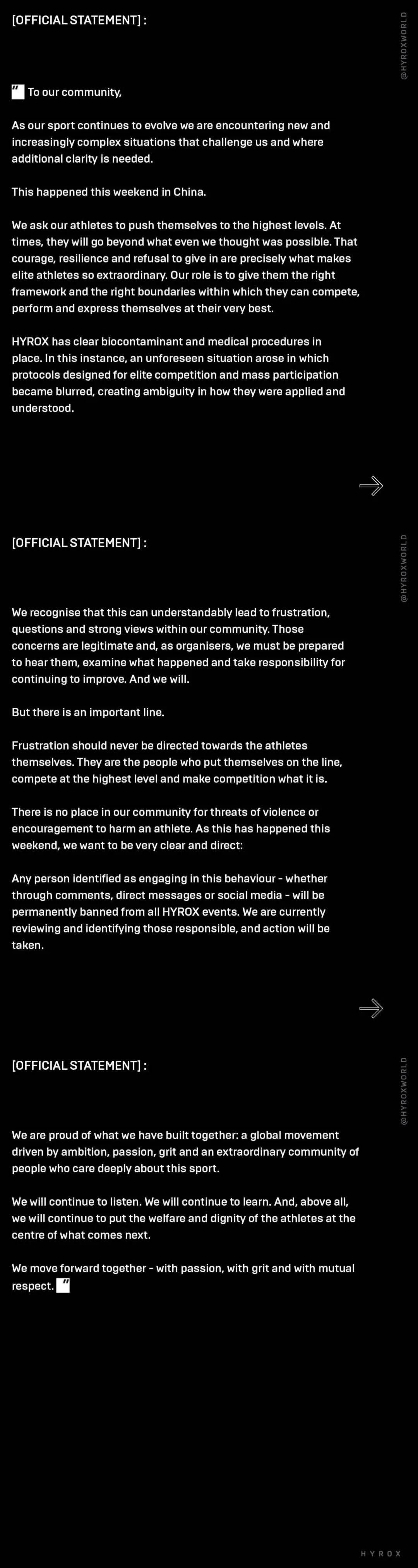 HYROX国际发声明回应北京站事件 被指避重就轻