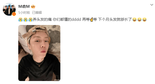 鹿晗发文回应发型争议：养头发的痛，你们都懂的